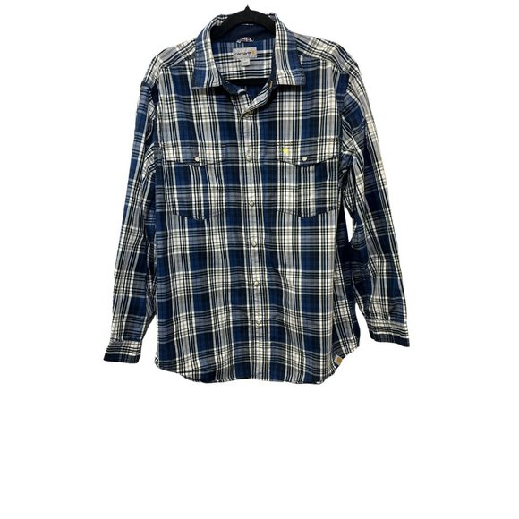 Carhartt Other - Men's Carhartt Dark  Blue Plaid Long Sleeve, Pearl Snap Up Shirt, Size Large